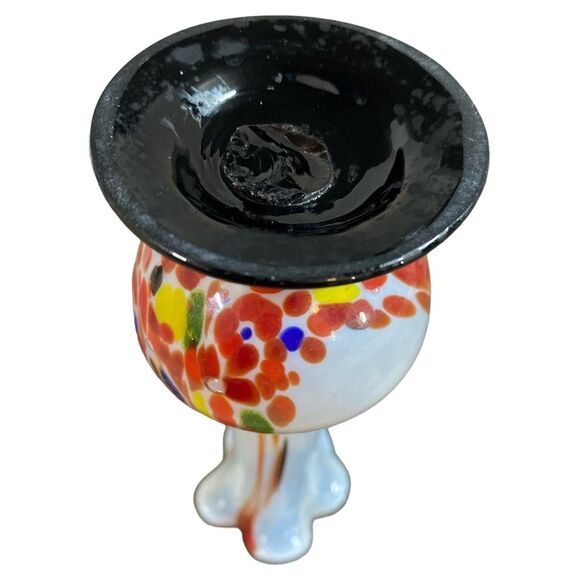 Hand Blown Art Glass Vase 8" Iridescent Ruffled Top Red Orange Abstract Floral - Picture 7 of 7